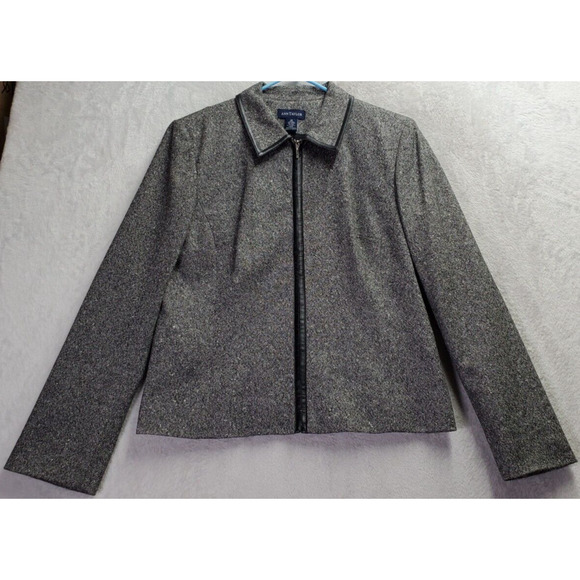 Ann Taylor Jacket Womens Size 10 Gray Wool Long Sleeve Pockets Collared Full Zip - Picture 1 of 10